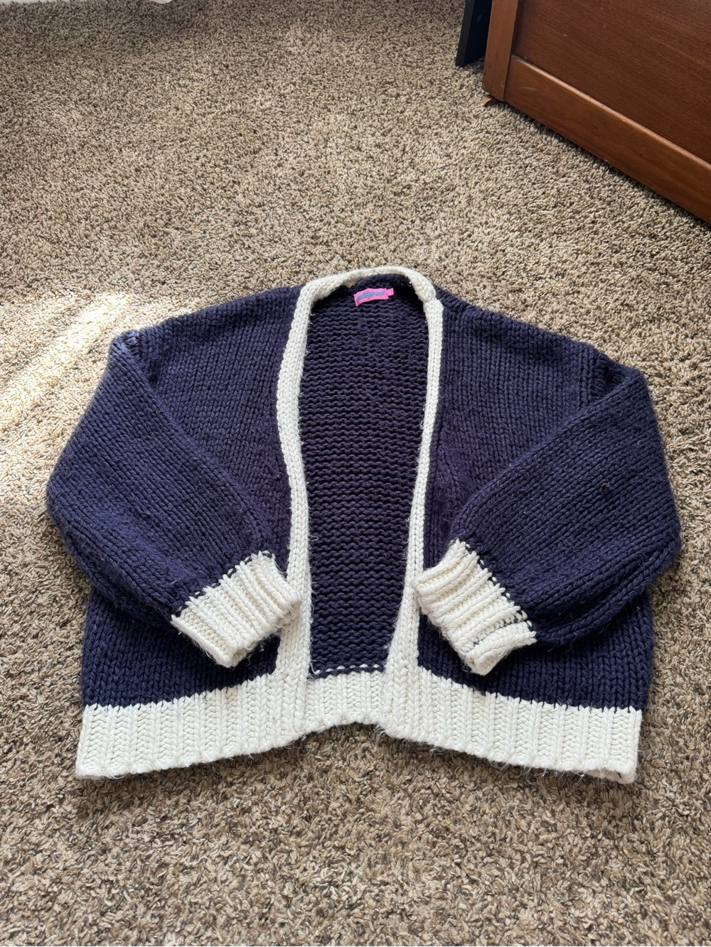 Edikted Navy and white Open-Front Chunky Knit Cardigan size M/L